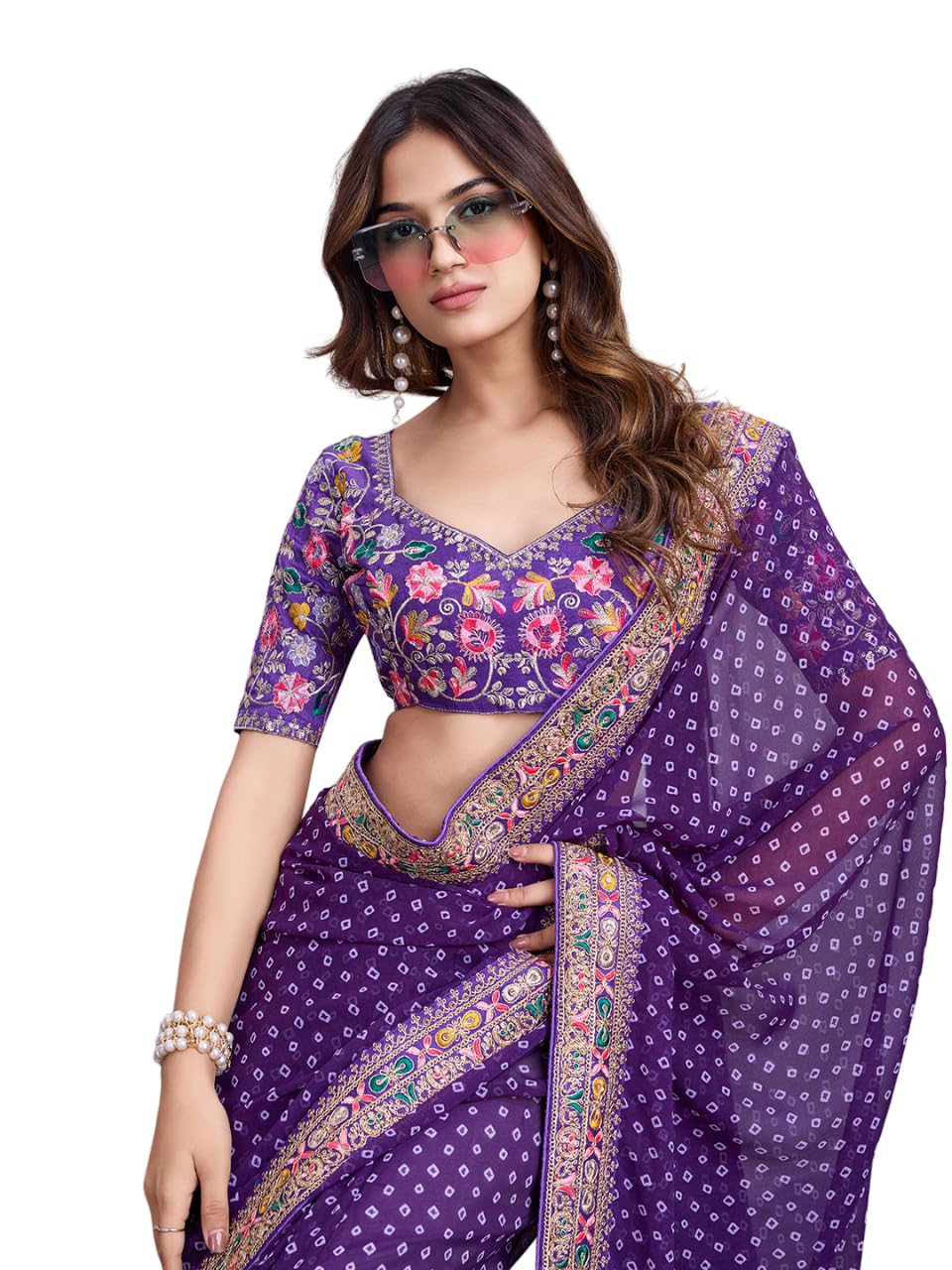 Georgette Saree with Embroidery - Purple