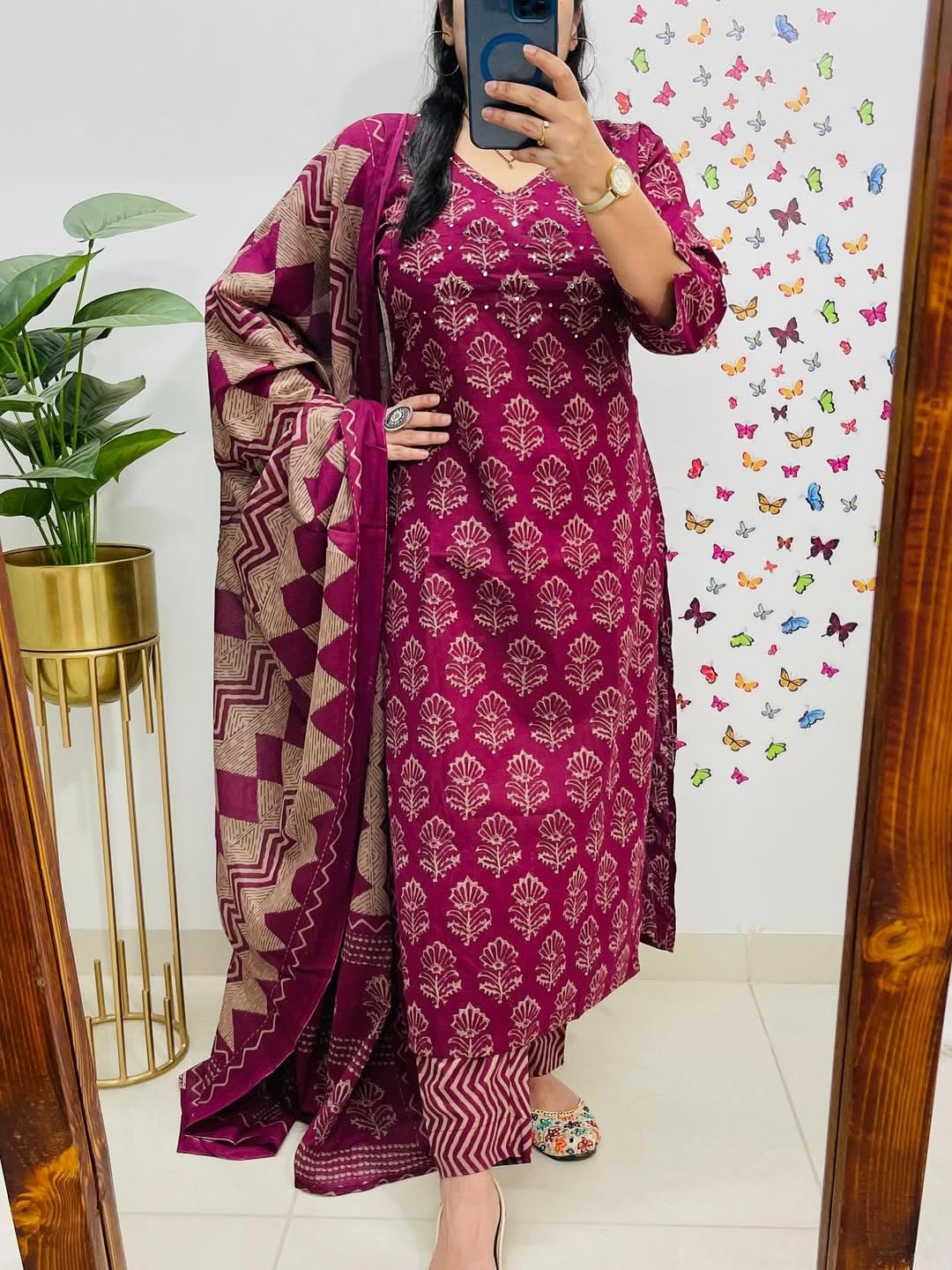 Rangnavi Maroon Cotton Kurta Set - Image 2