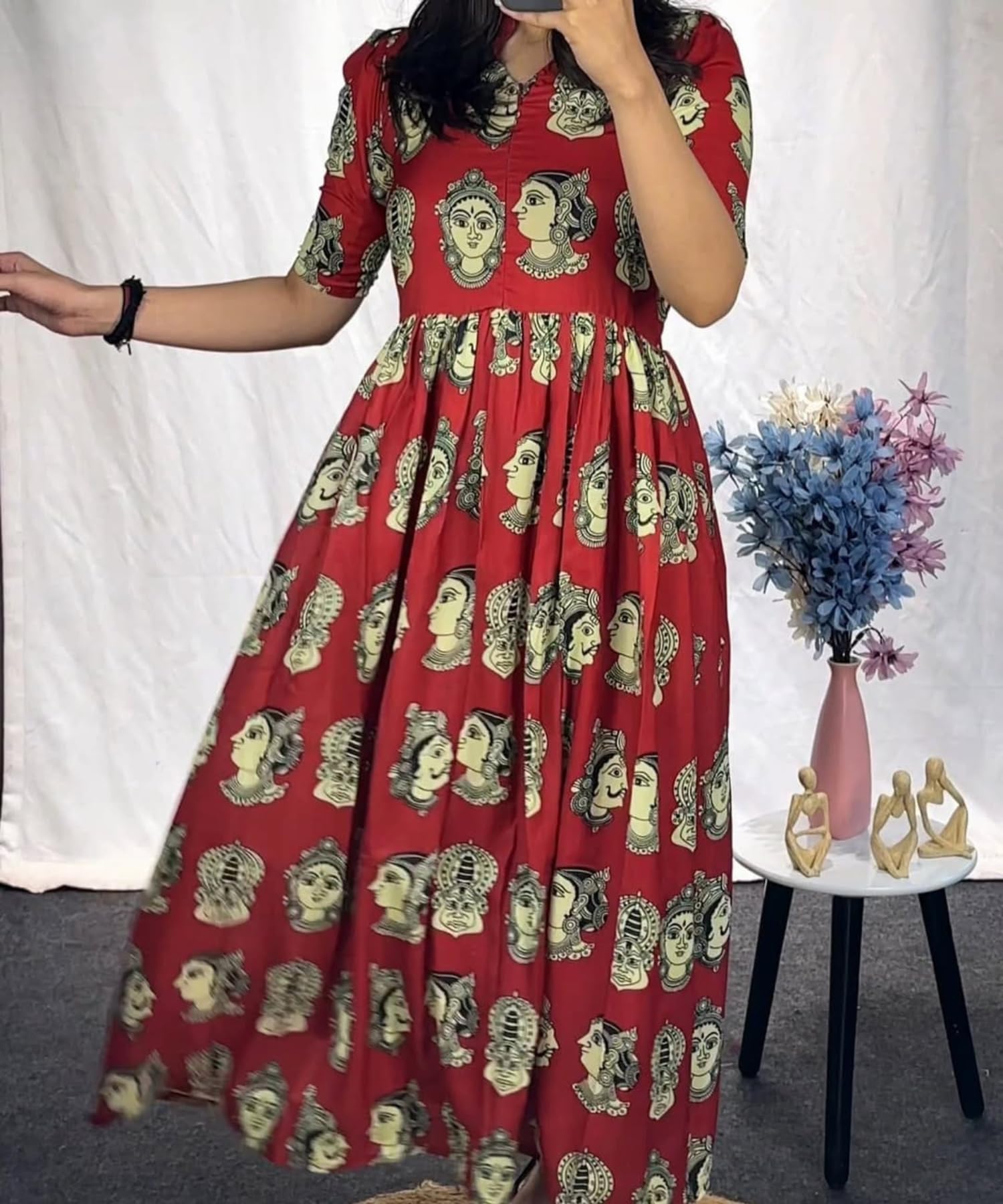 SATYAVRAT CREATION Women Ethnic Fusion Midi Dress - Red - Image 5