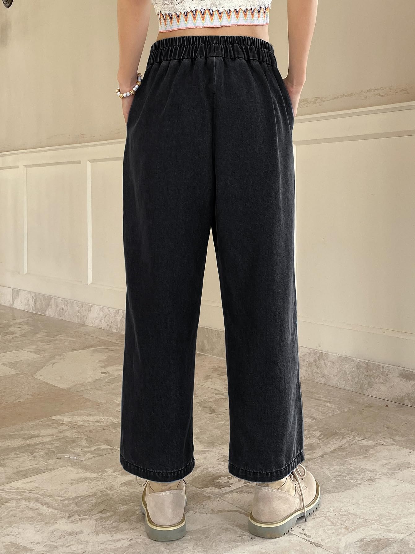 Shasmi Women's Black Denim Cropped Wide Leg Jeans - Image 2