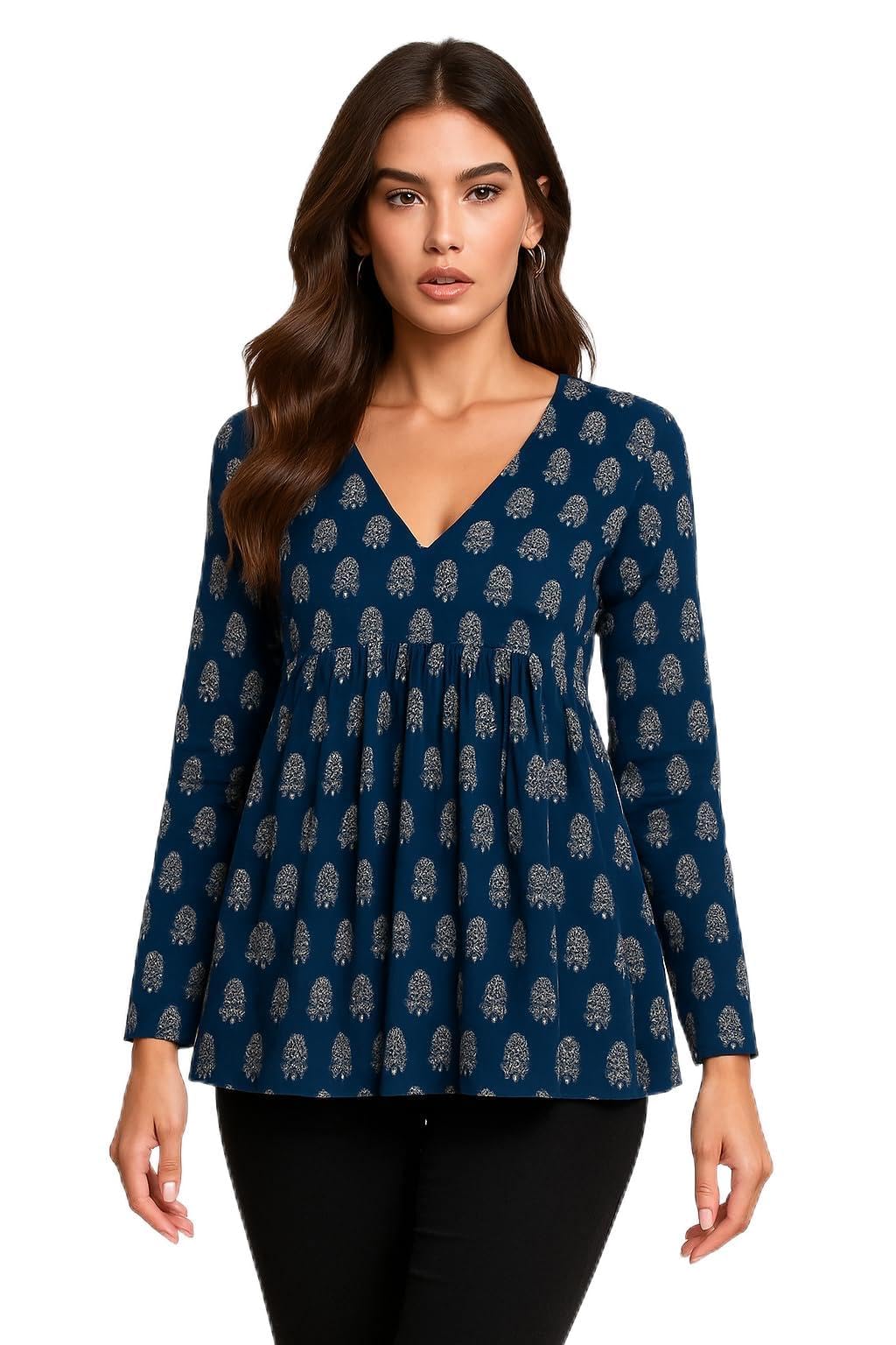 SANGANI Women's Cotton Peplum Top Kurti - Red and White