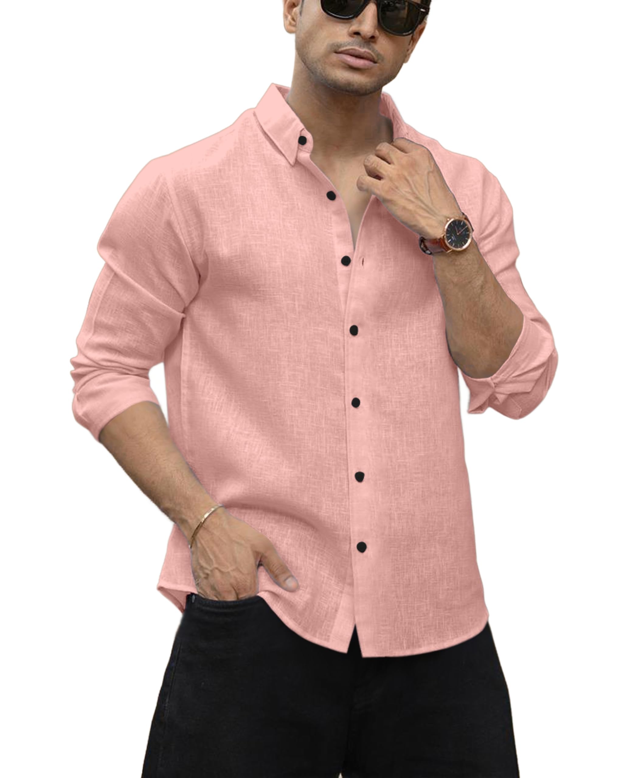 NexaFlair Peach Linen Cotton Shirt for Men