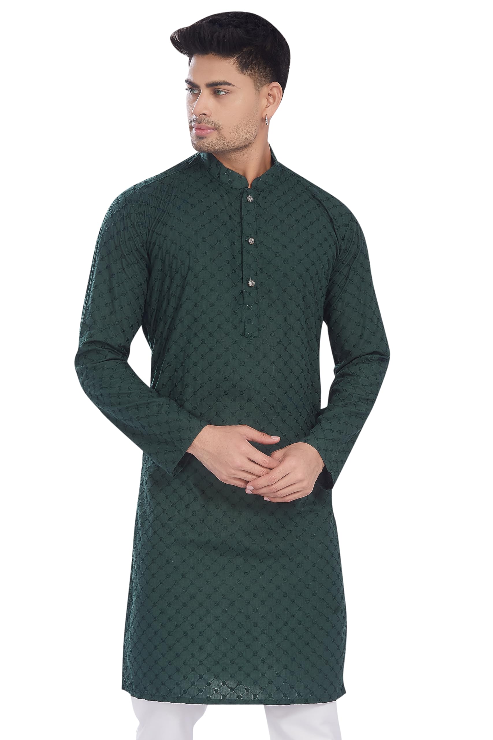 DIVISIVE Men's Dark Green Embroidered Cotton Kurta
