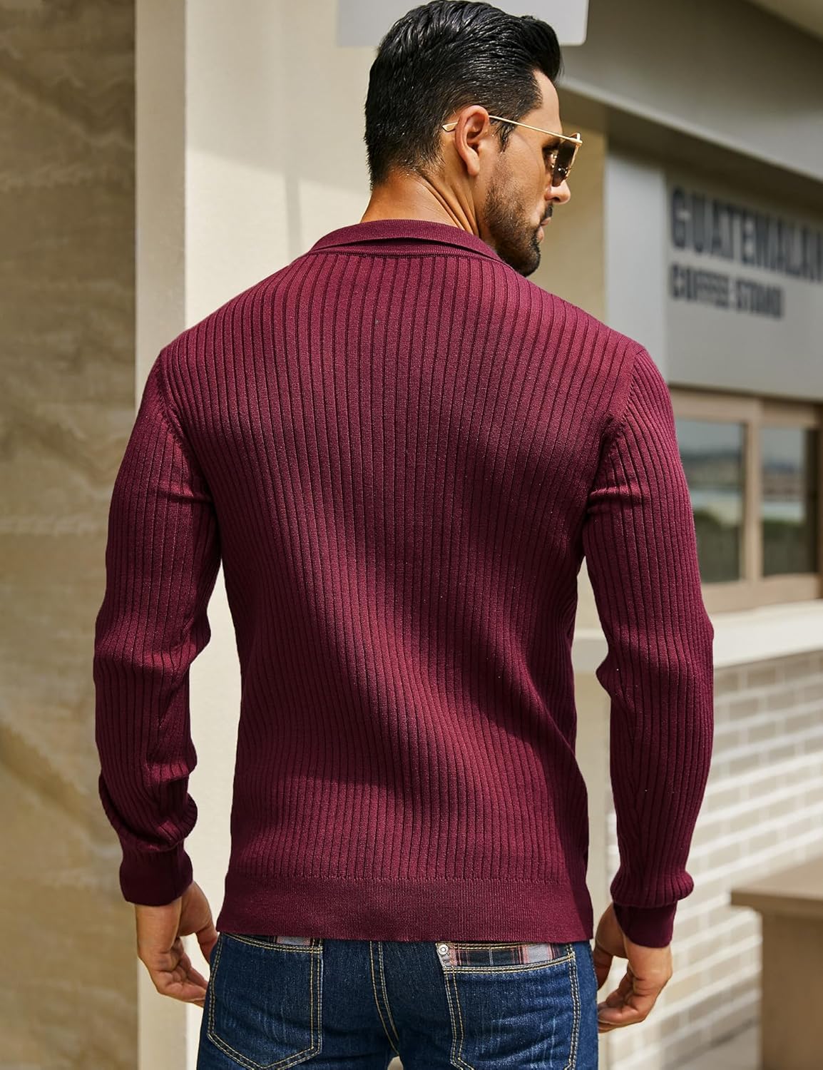 DENIMHOLIC Men's Cotton Polo Sweater - Wine - Image 5