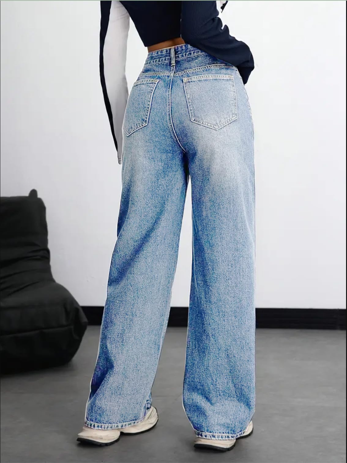 Nifty Women's Denim High Waist Baggy Jeans - Light Blue - Image 3