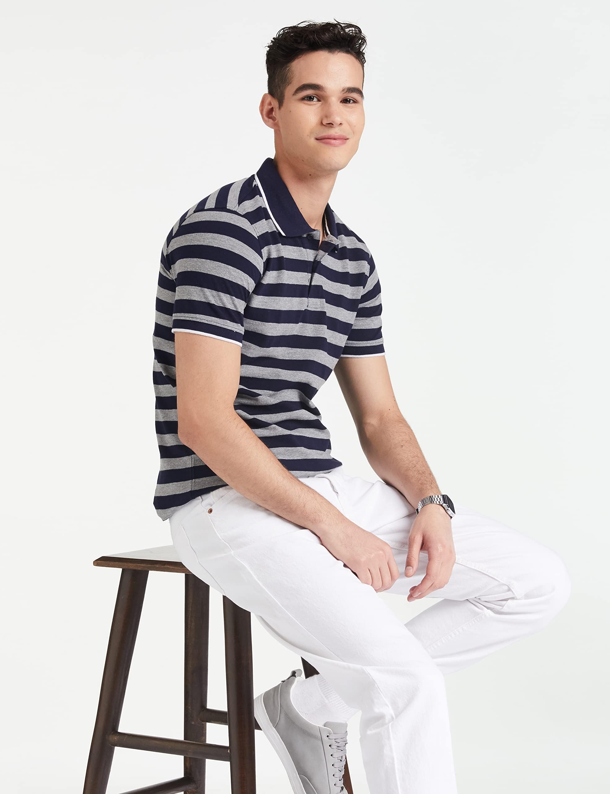 Amazon Men Cotton Rich Striped Polo T Shirt - Image 3