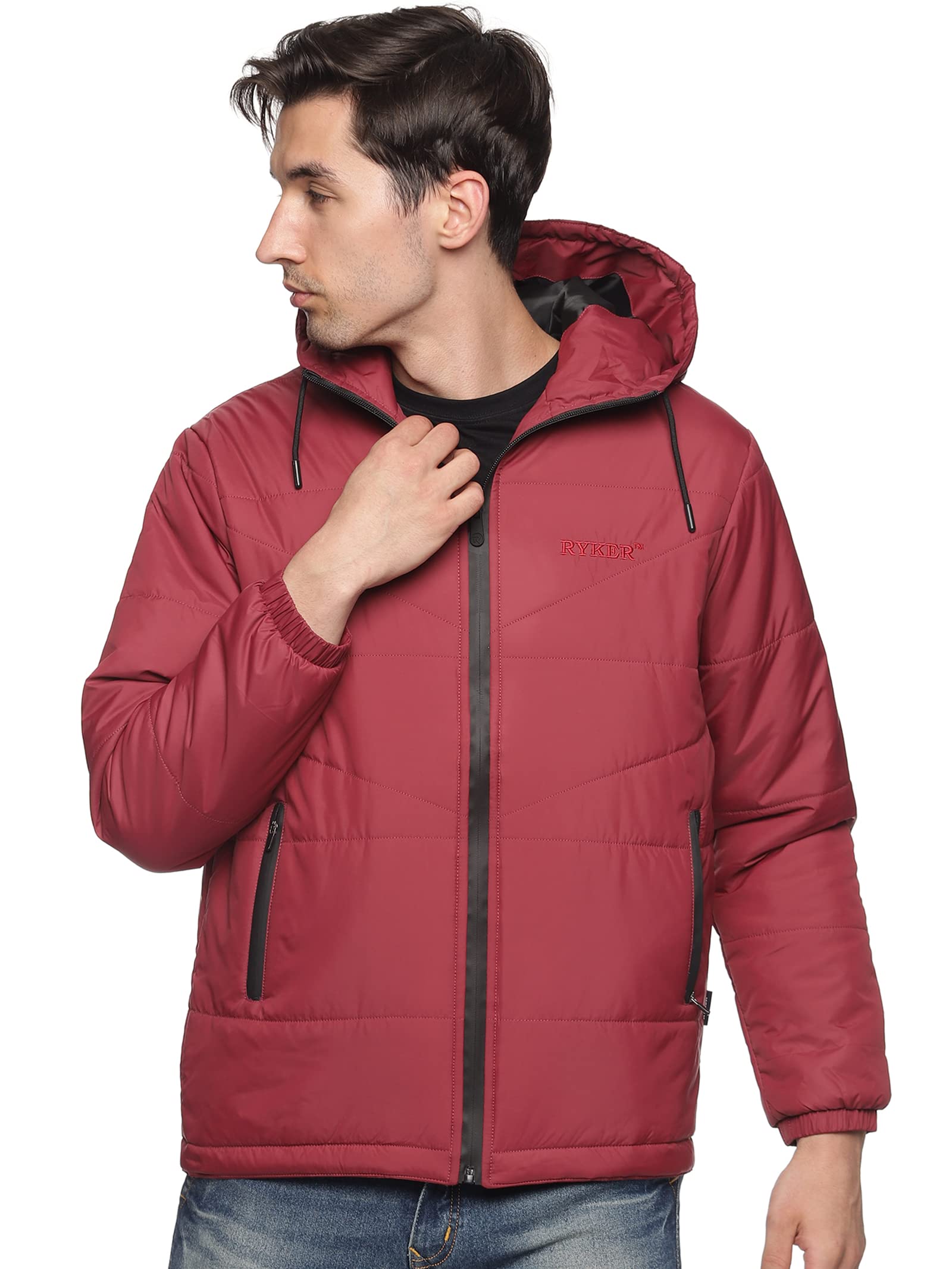 Ryker Men's Solid Hooded Quilted Jacket - Maroon