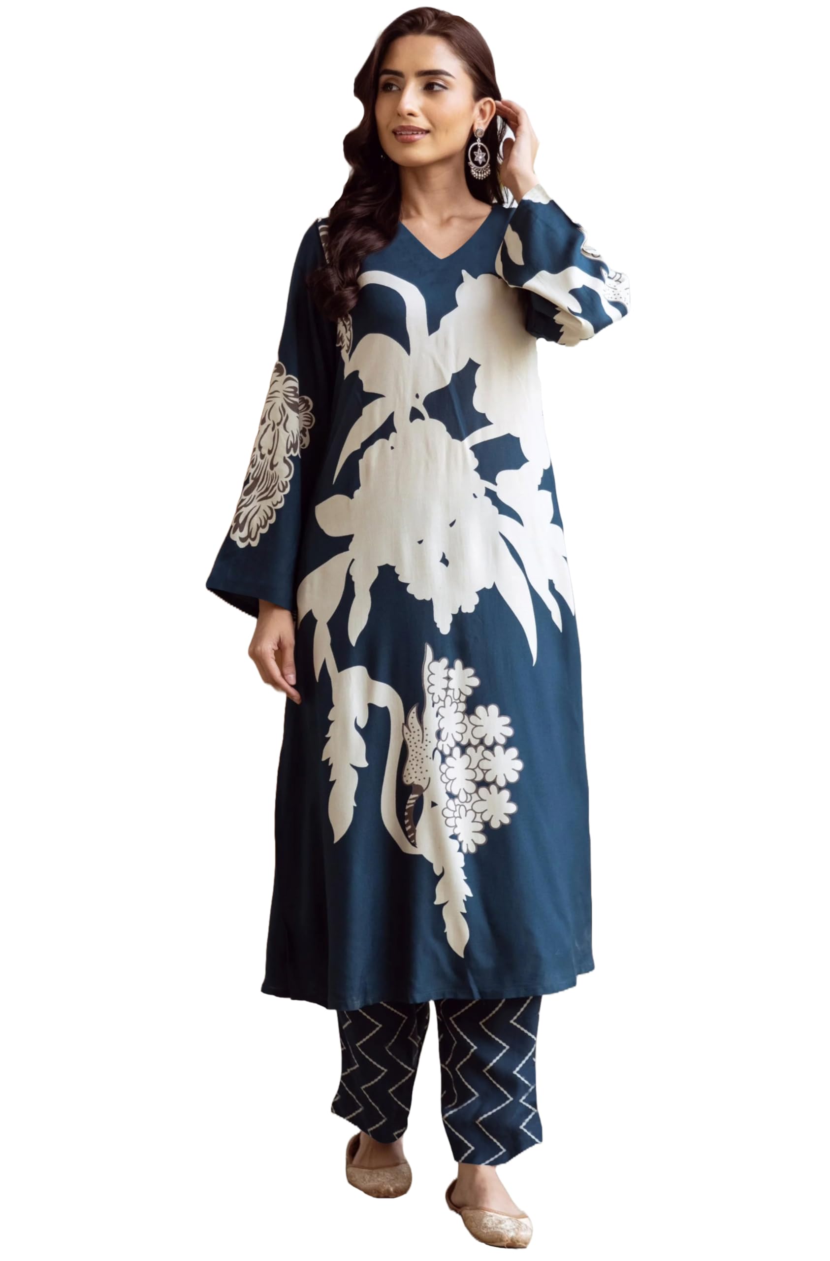 GoSriKi Women's Rayon Kurta with Palazzo - Blue