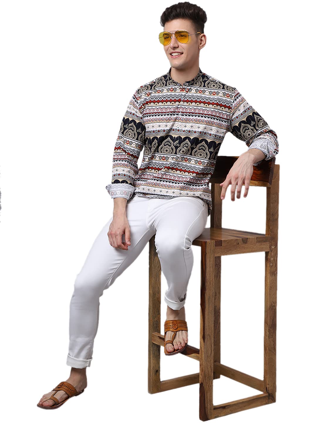 Majestic Men Cotton Printed Kurta - Multicolour - Image 4