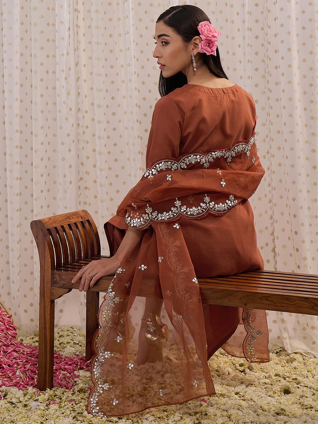 INDO ERA Women's Embroidered Silk Blend Kurta Suit Set - Image 2