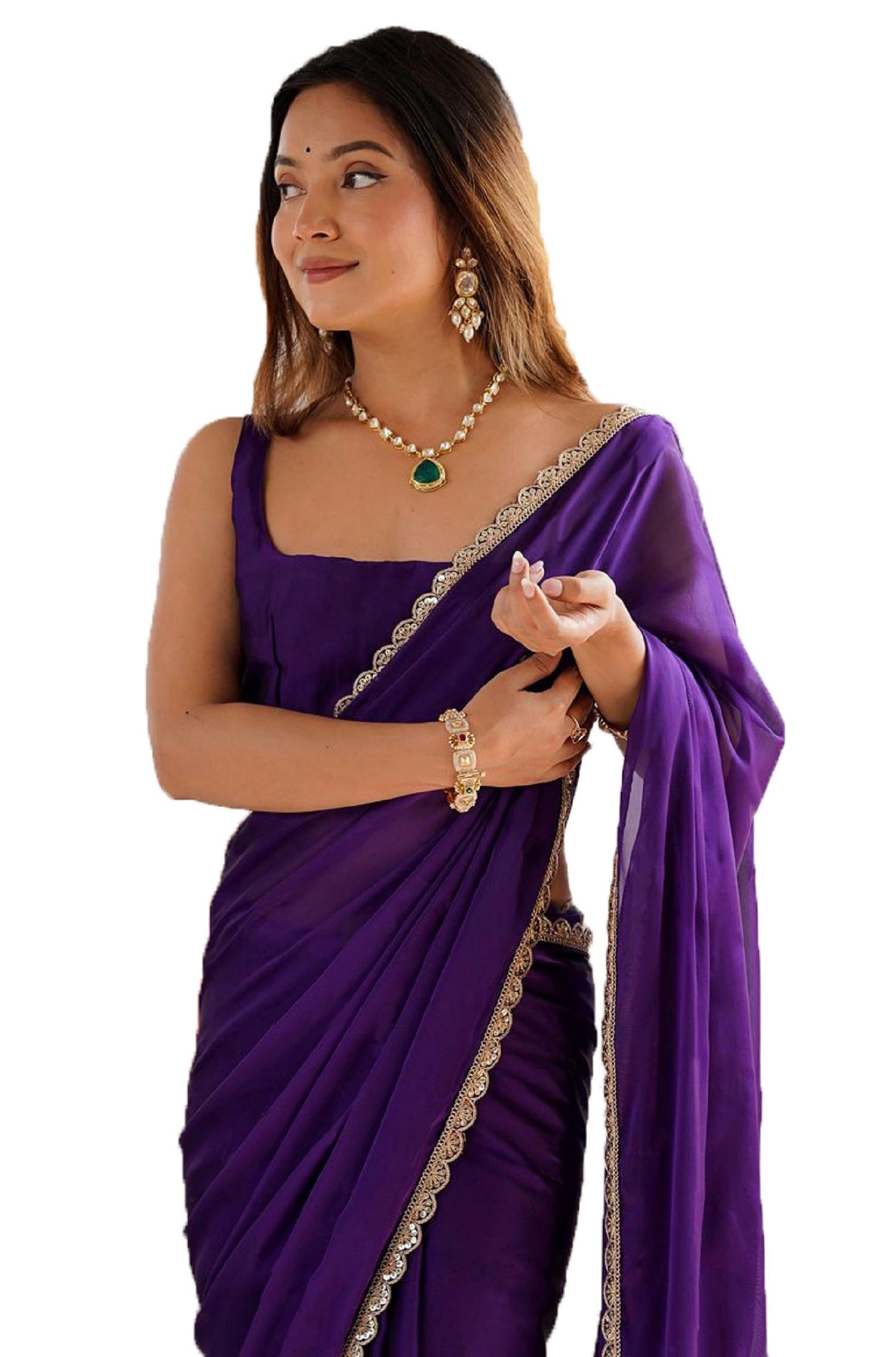 SHOPAZ Ready To Wear Saree for Women - Dark Purple