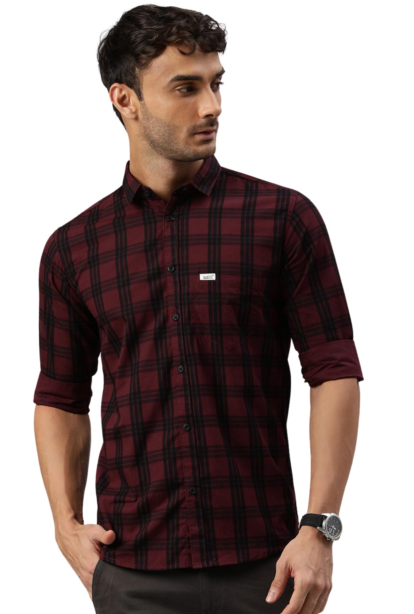 Majestic Man Checkered Cotton Shirt for Men - Magenta