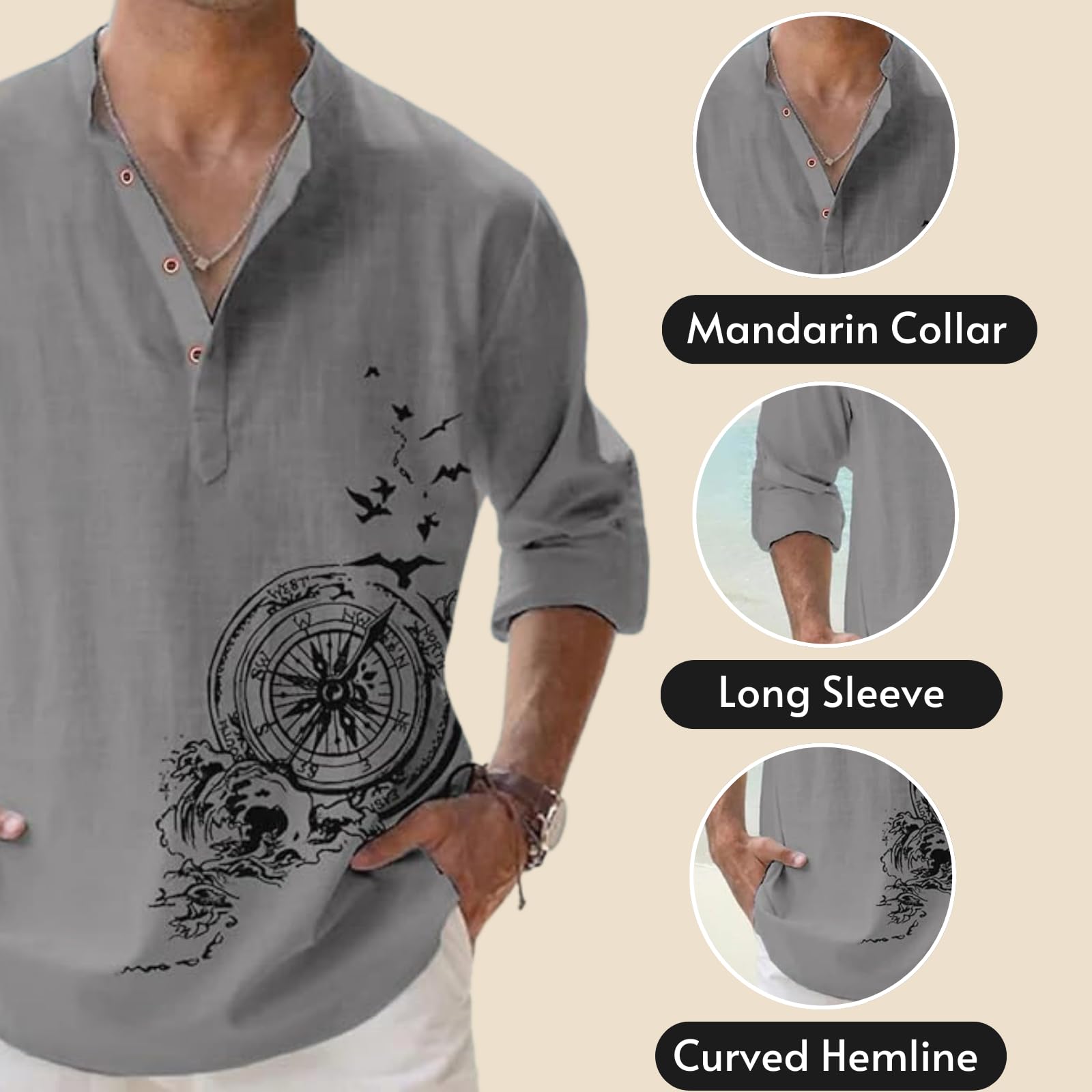 DEELMO Grey Mandarin Collar Kurta for Men - Image 2