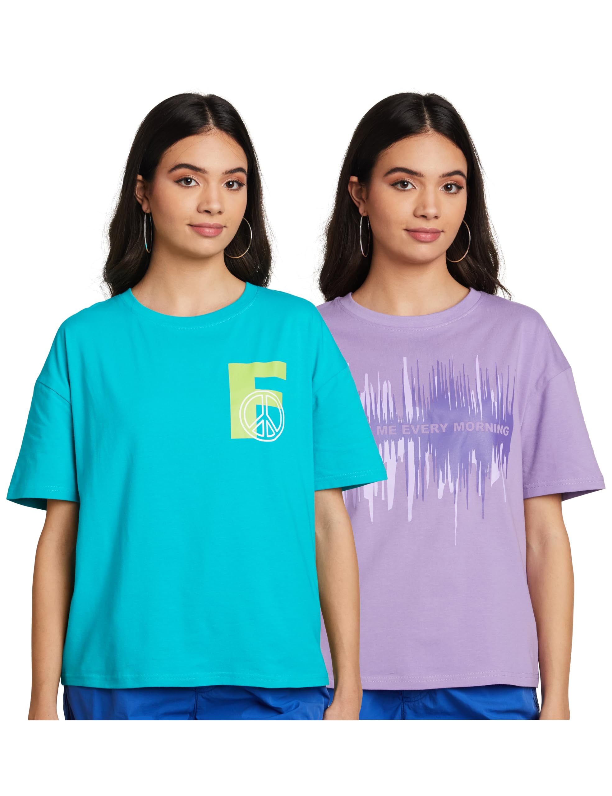 Symbol Women's Oversized Cotton T-Shirts - Lavender Turquoise