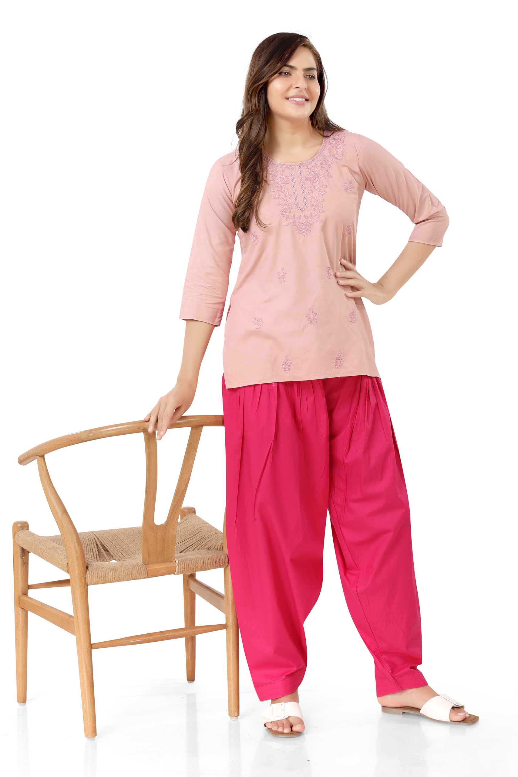 TRASA Semi Patiala Salwar Cotton Pant for Women - Pink - Image 5