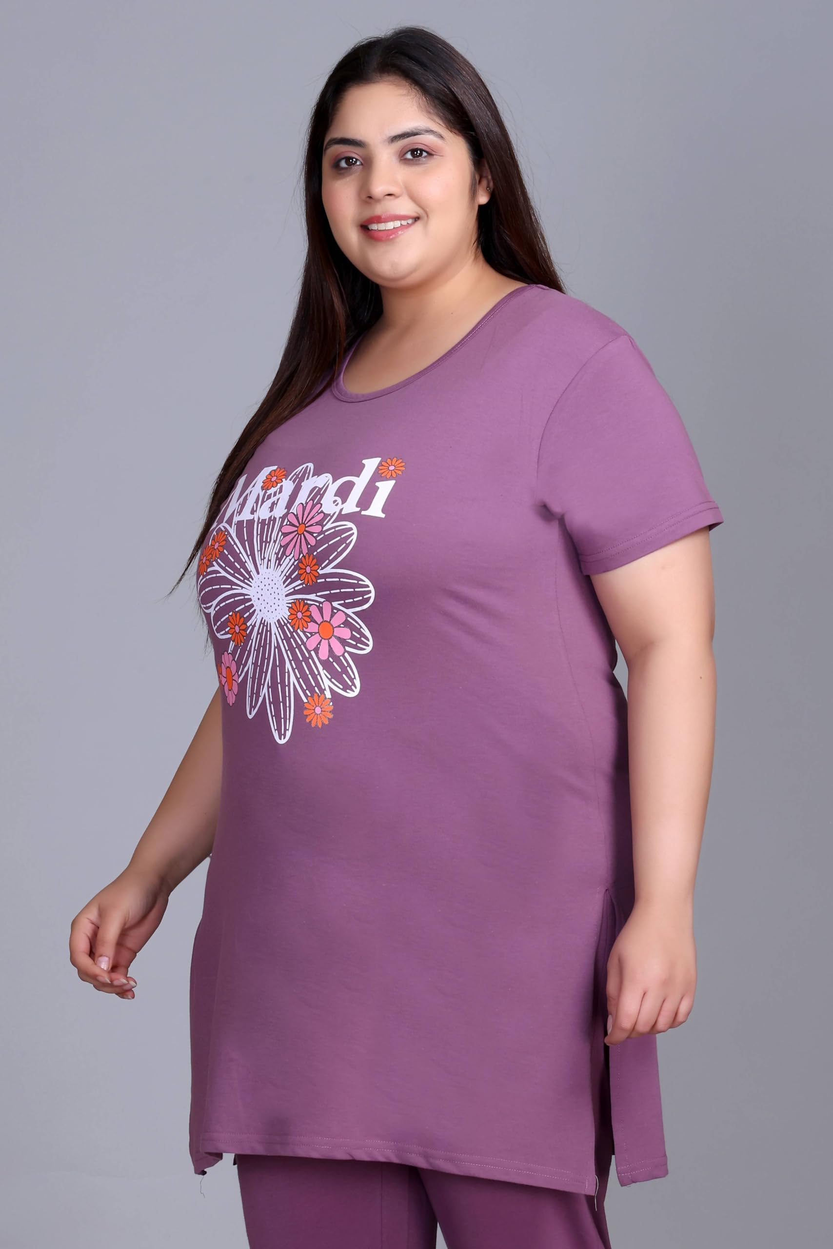 In Love Purple Cotton Long Line T-Shirt - Image 5
