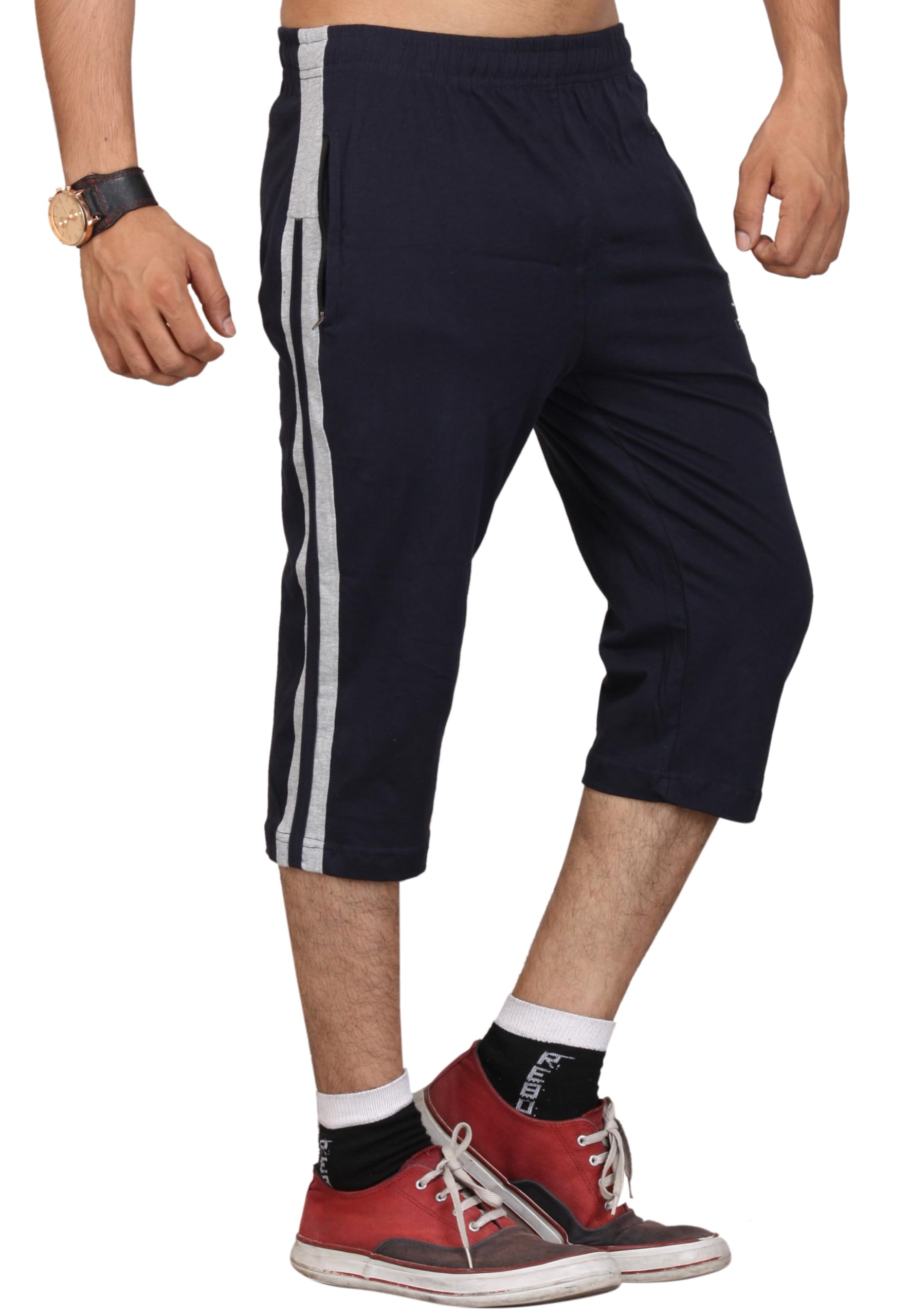 VEGO Men's Cotton Capri Shorts - Navy Blue - Image 2