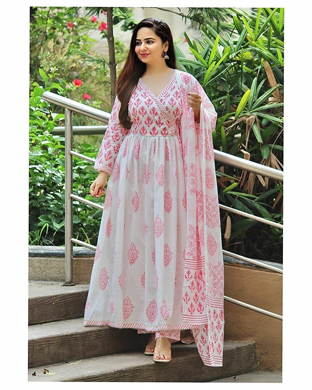 MEERA FAB Women's Kurta Set with Palazzo & Dupatta - Red - Image 2