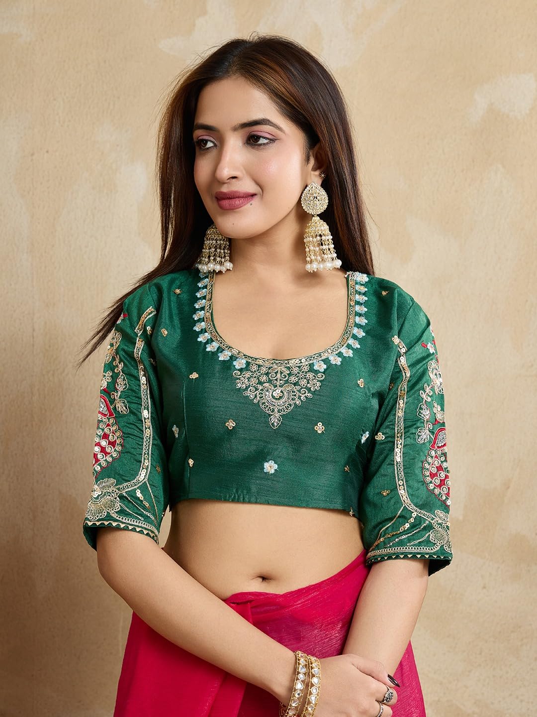 Fendy Chiffon Silk Saree with Embroidery - Pink - Image 5