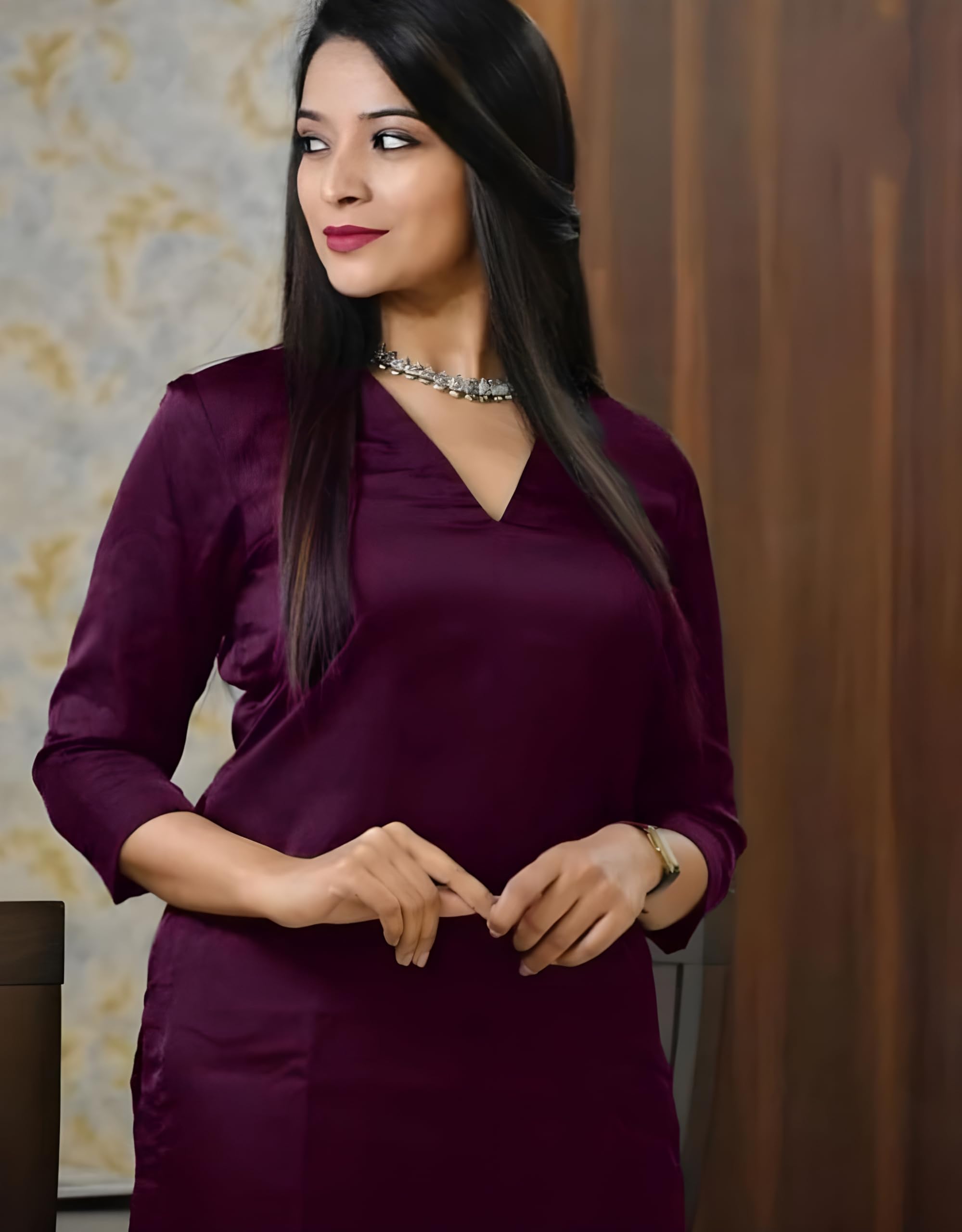 Wine Aniline Rayon Kurta Pant Set for Women - Image 4