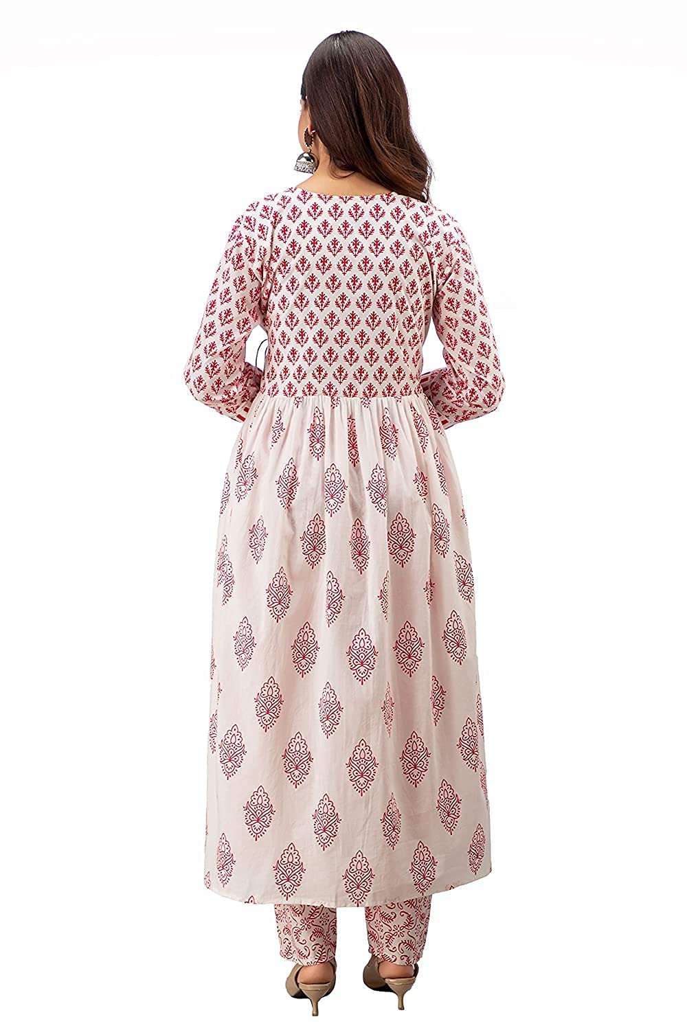 MEERA FAB Women's Kurta Set with Palazzo & Dupatta - Red - Image 4