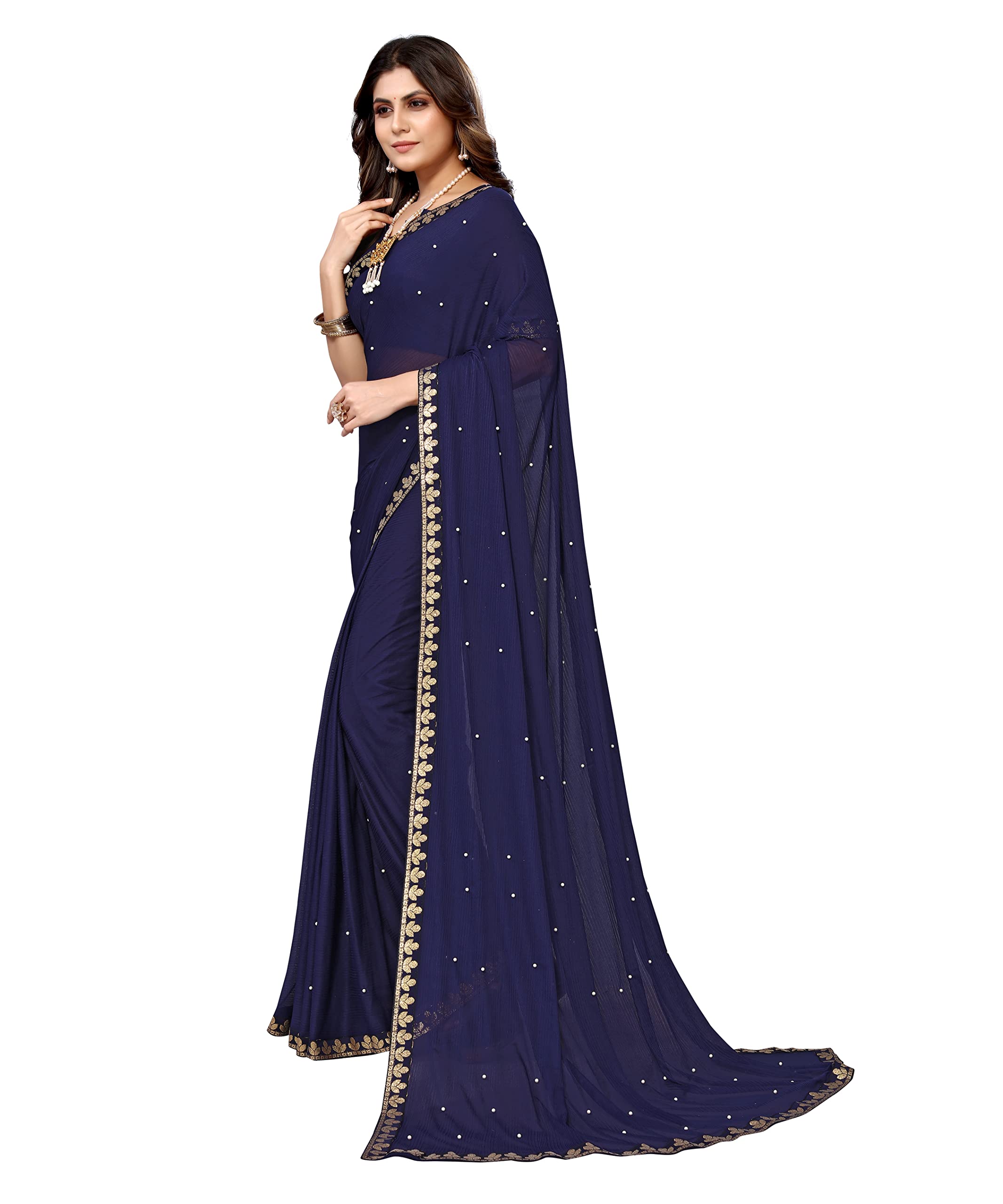 Yashika Women's Lycra Blend Saree - Navy - Image 2