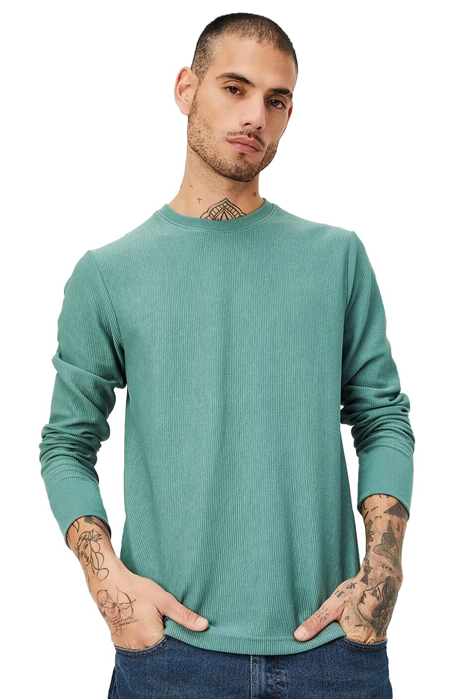 LEOTUDE Men's Green Cotton Blend T-Shirt - Image 3
