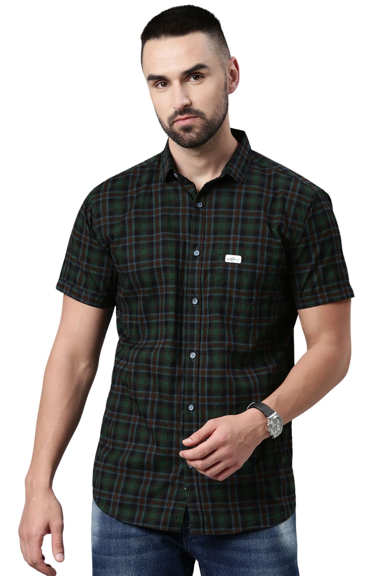 Majestic Men's Cotton Checkered Casual Shirt - Green