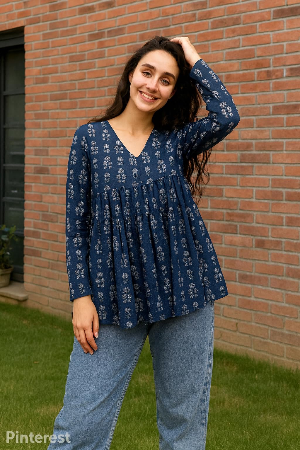 SANGANI Women's Cotton Peplum Top Kurti - Red and White - Image 4