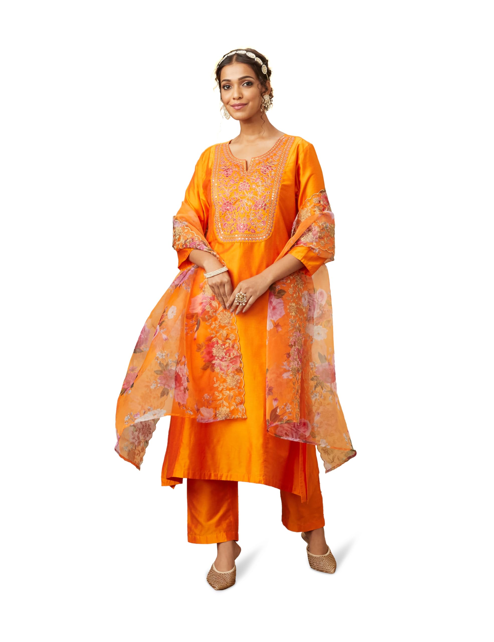 Myx Women's Kurta Pant Set with Embroidered Dupatta