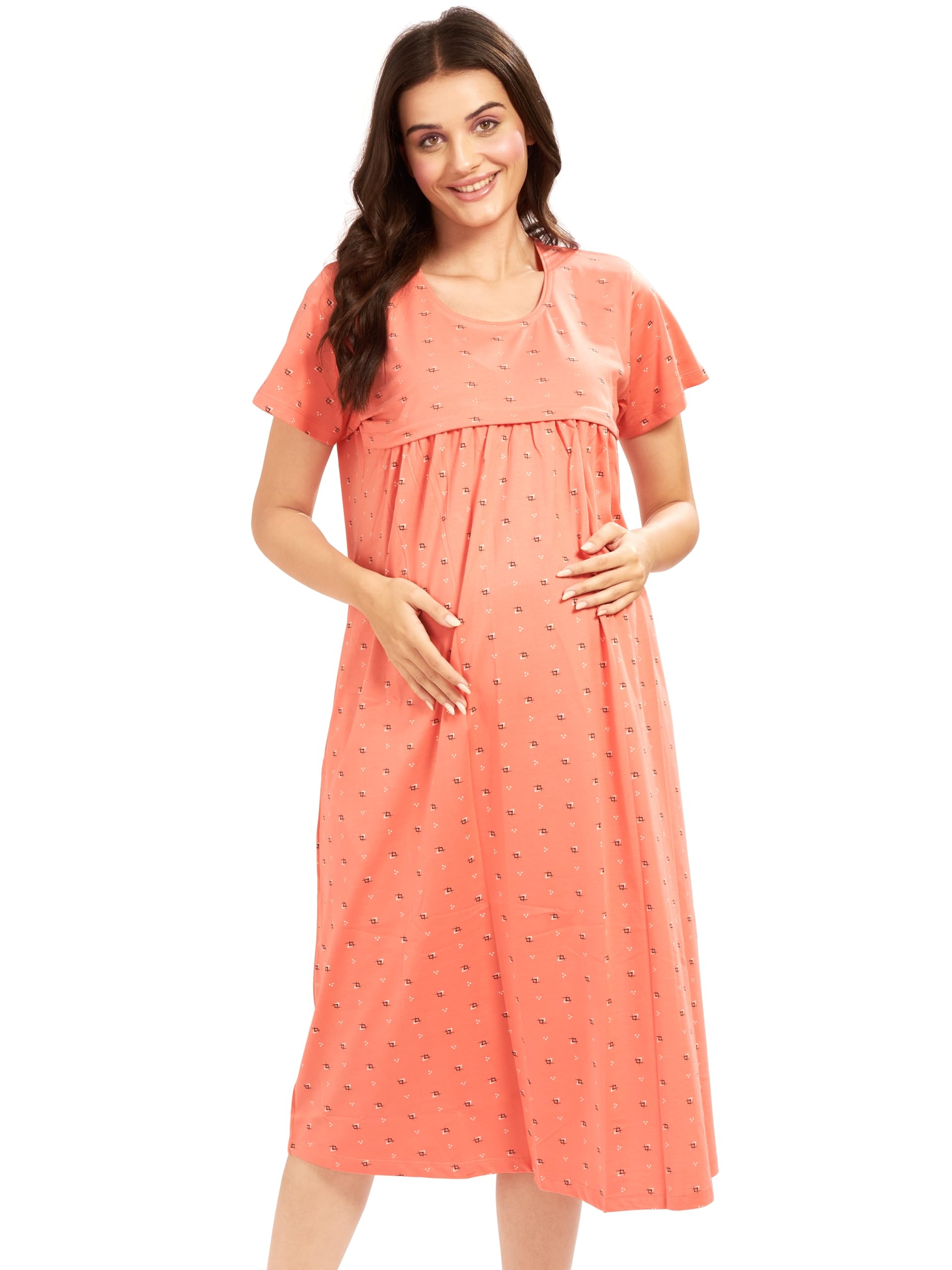 AV2 Women's Cotton Starred Knee Length Maternity Nightdress