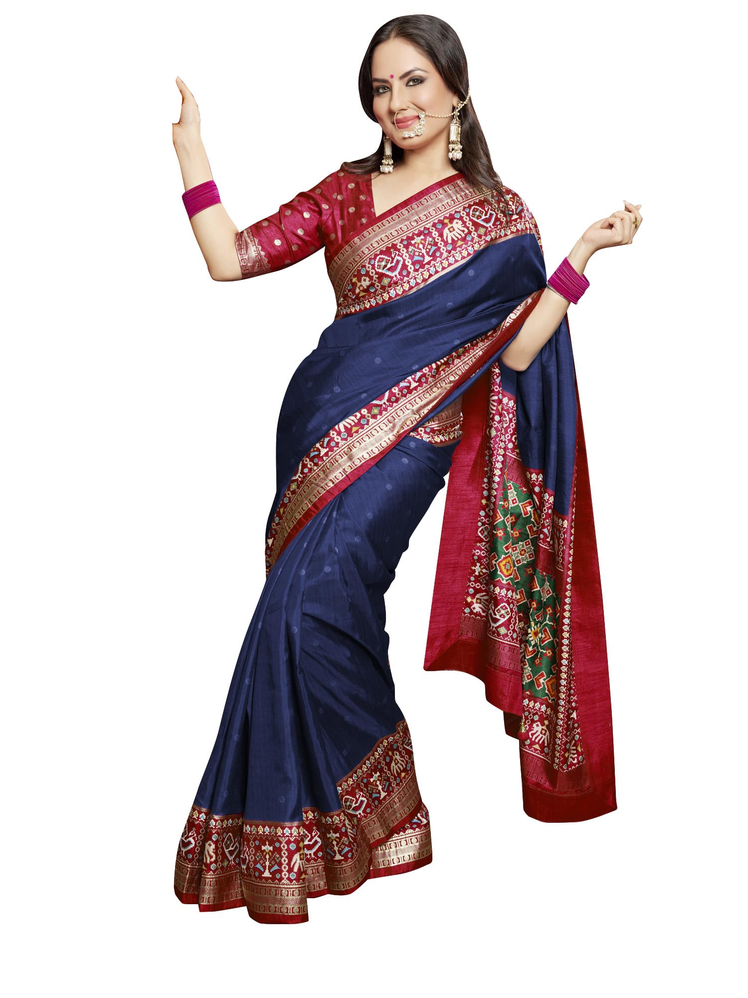 AKHILAM Women Banarasi Silk Saree - Navy Blue