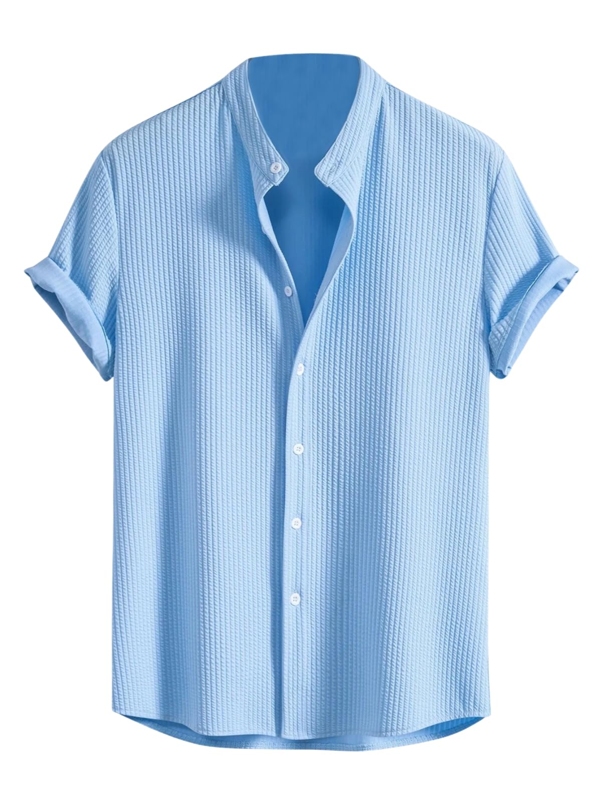 GRECIILOOKS Men's Blue Waffle Casual Shirt