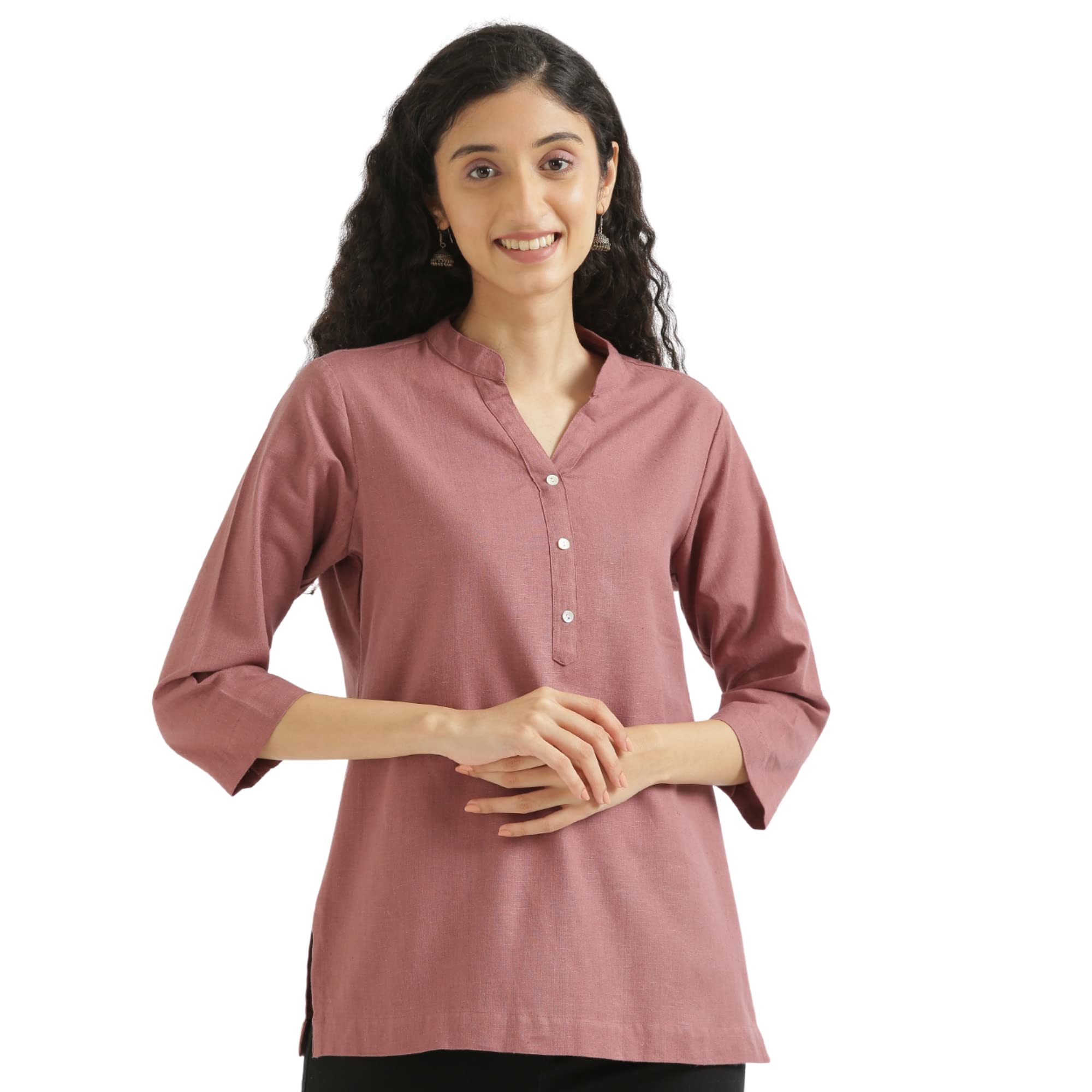 SAADAA Pink Linen Blend Kurti for Women