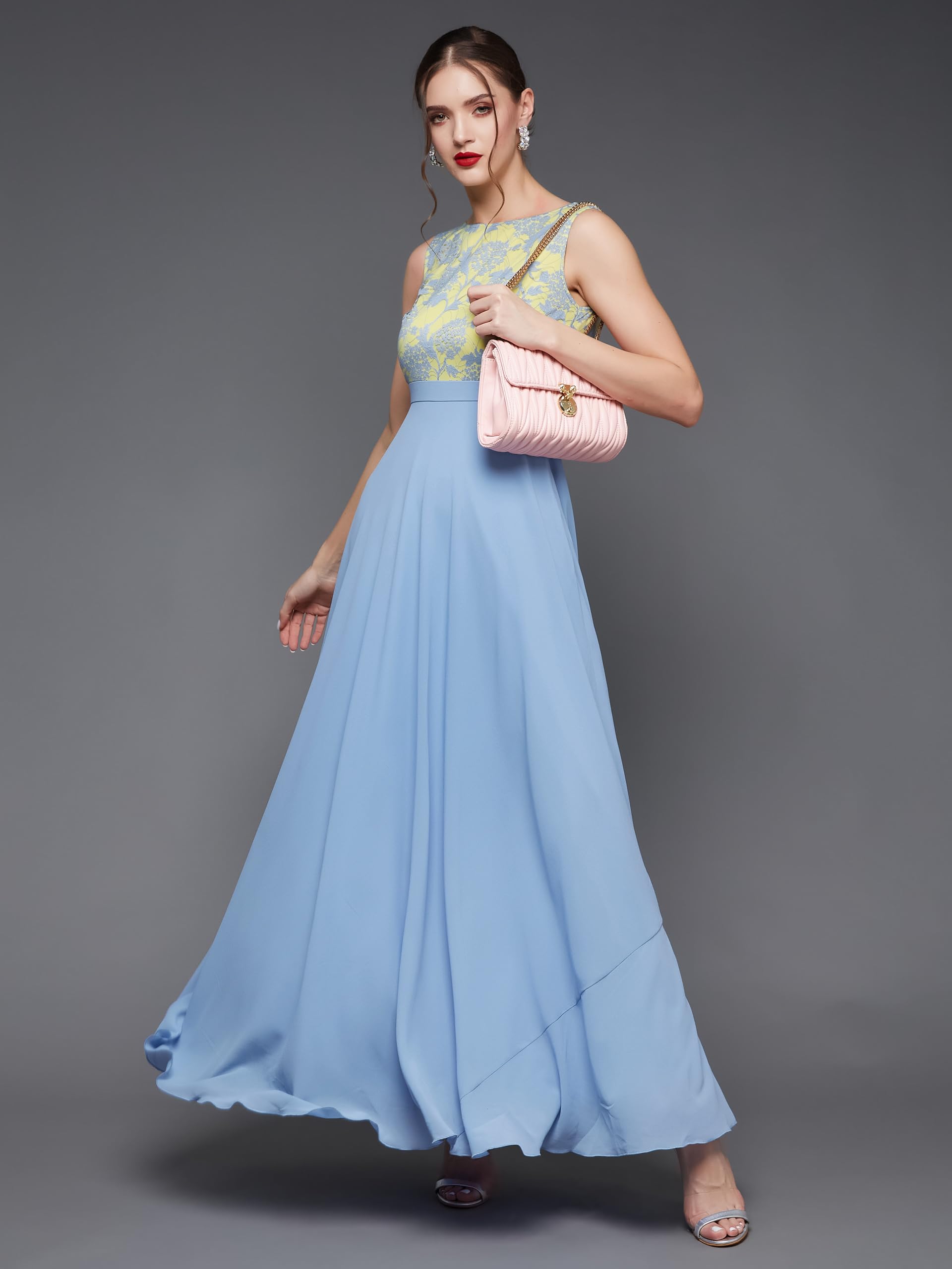 Miss Chase Women's Georgette Floral Maxi Dress - Sky Blue - Image 2