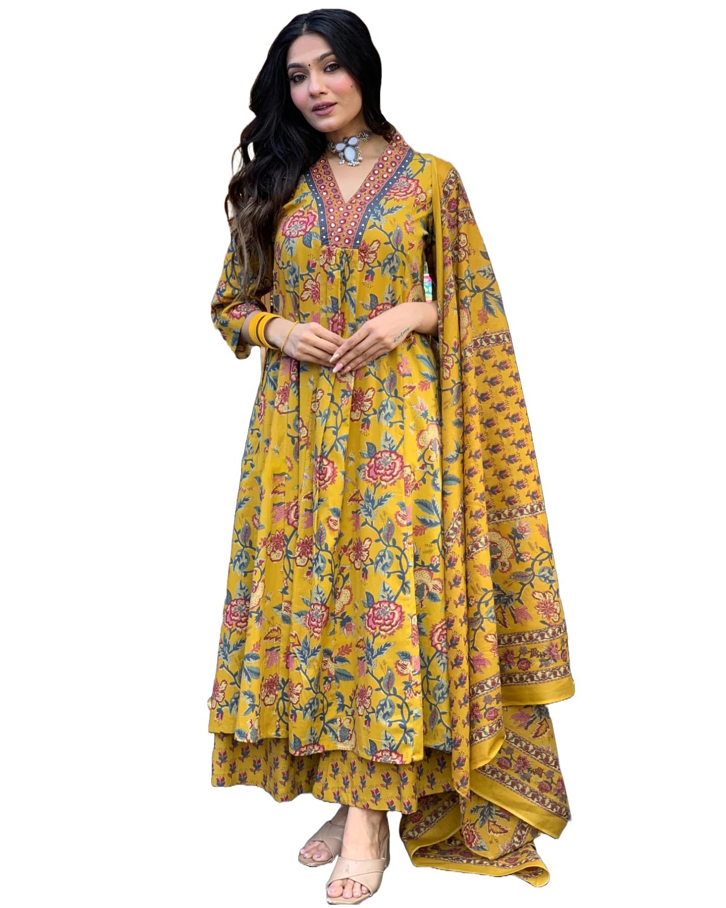 Nermosa Women Printed Anarkali Kurta - Yellow