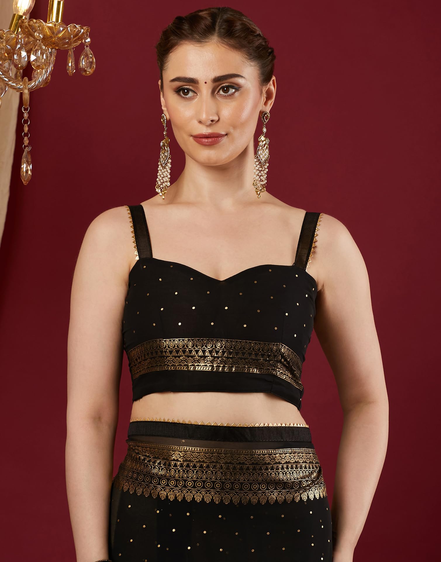 SIRIL Women's Georgette Foil Printed Saree - Black - Image 5