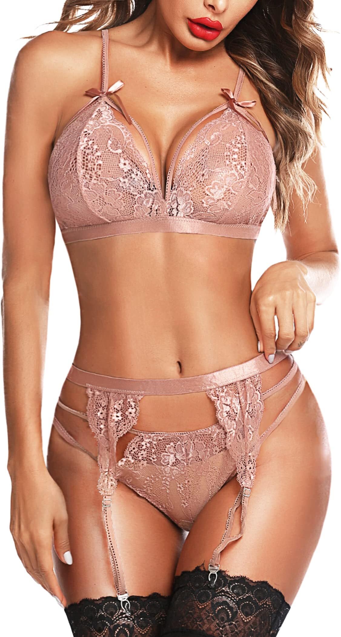 GarbGlide Women's Lace Teddy Lingerie Set