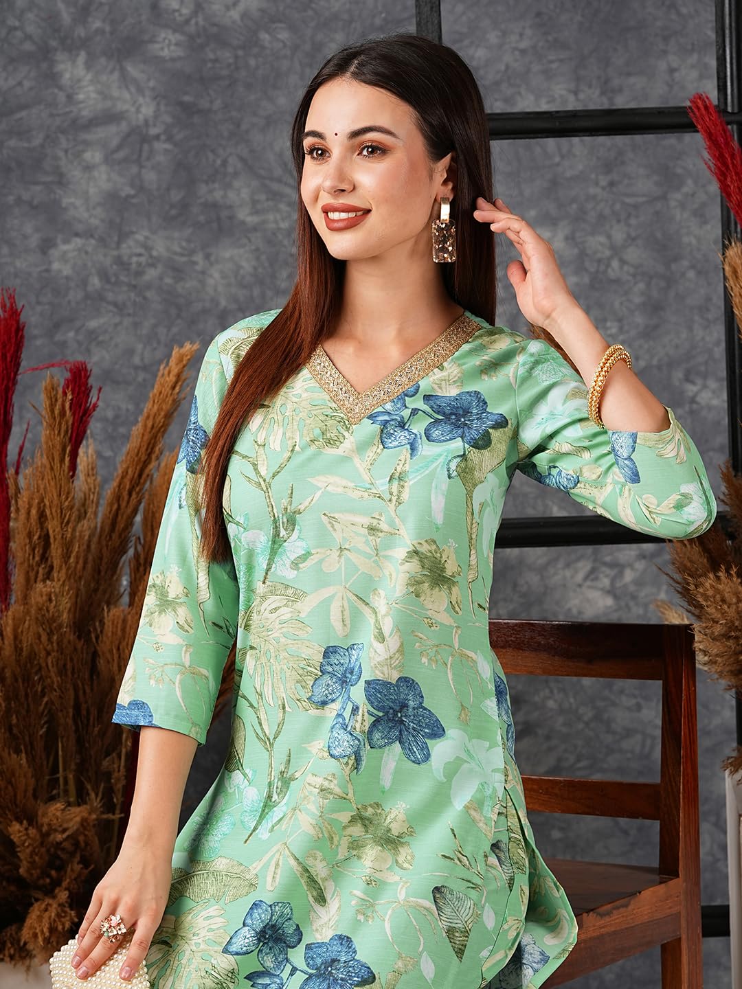 ANNI DESIGNER Women's Rayon Kurta with Palazzo - Chinki Pista - Image 5