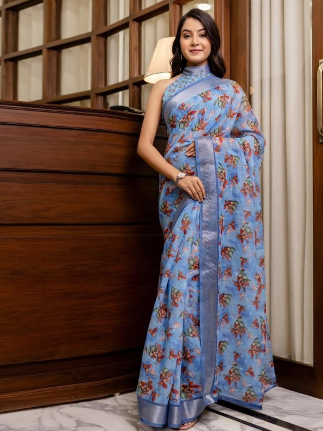 Ki2 Women's Digital Printed Linen Cotton Saree - Image 2