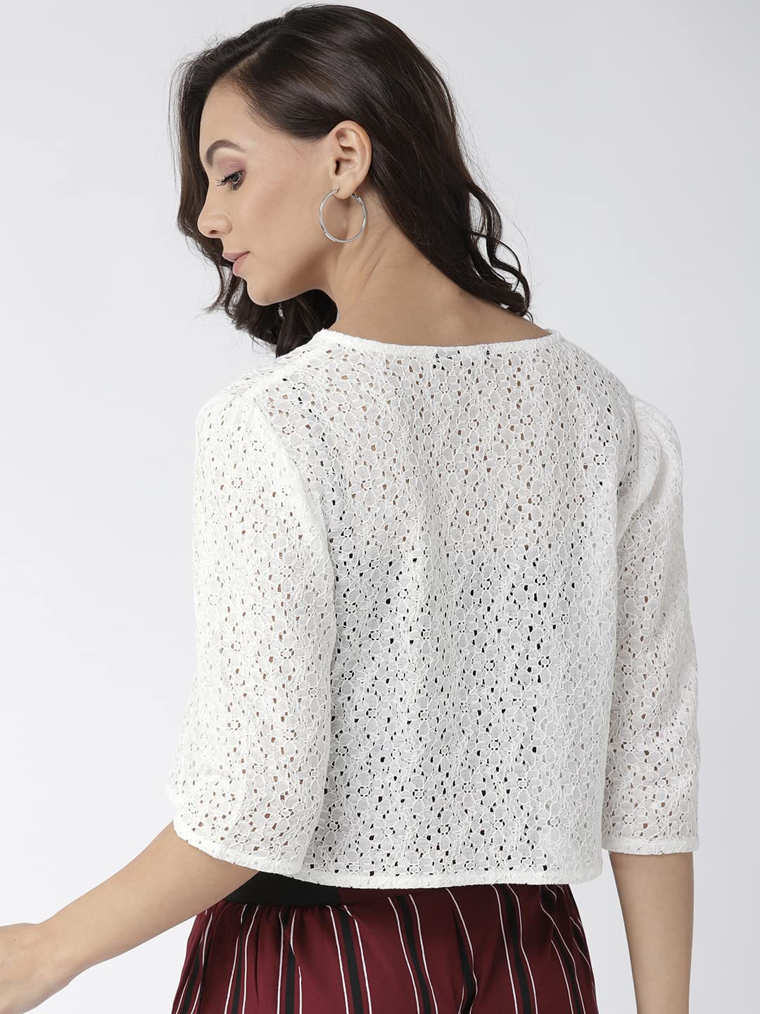 Style Quotient Women Off White Floral Lace Shrug - Image 4