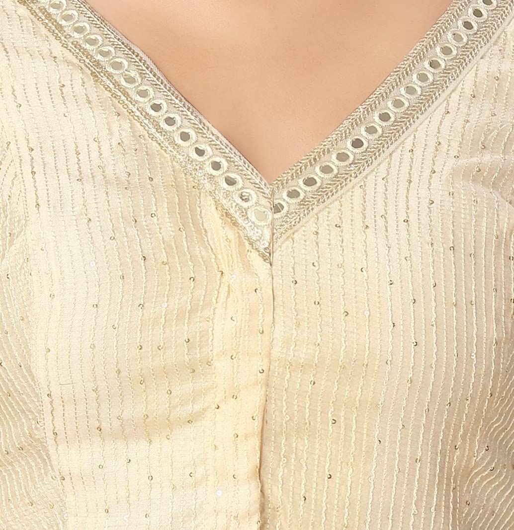 Studio Shringaar Women's Saree Blouse with Mirror Work - Gold - Image 3