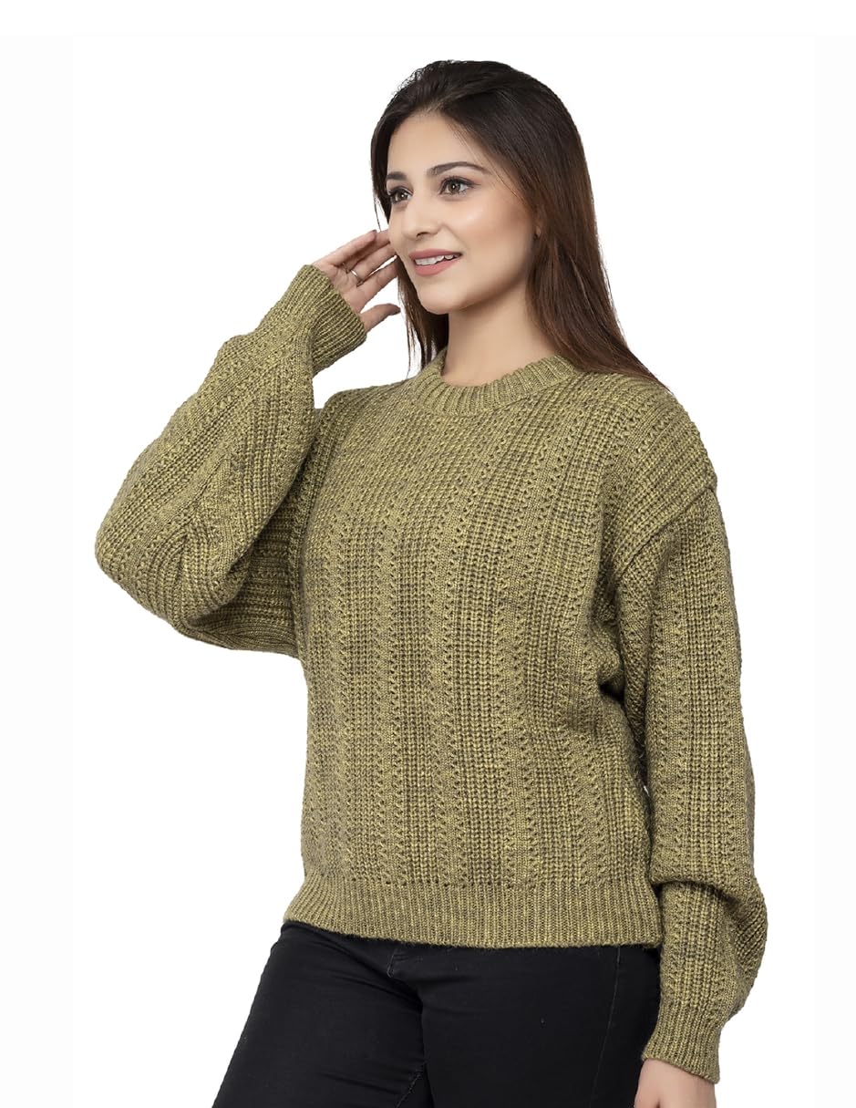 Women's Olive Wool Sweater - Image 3