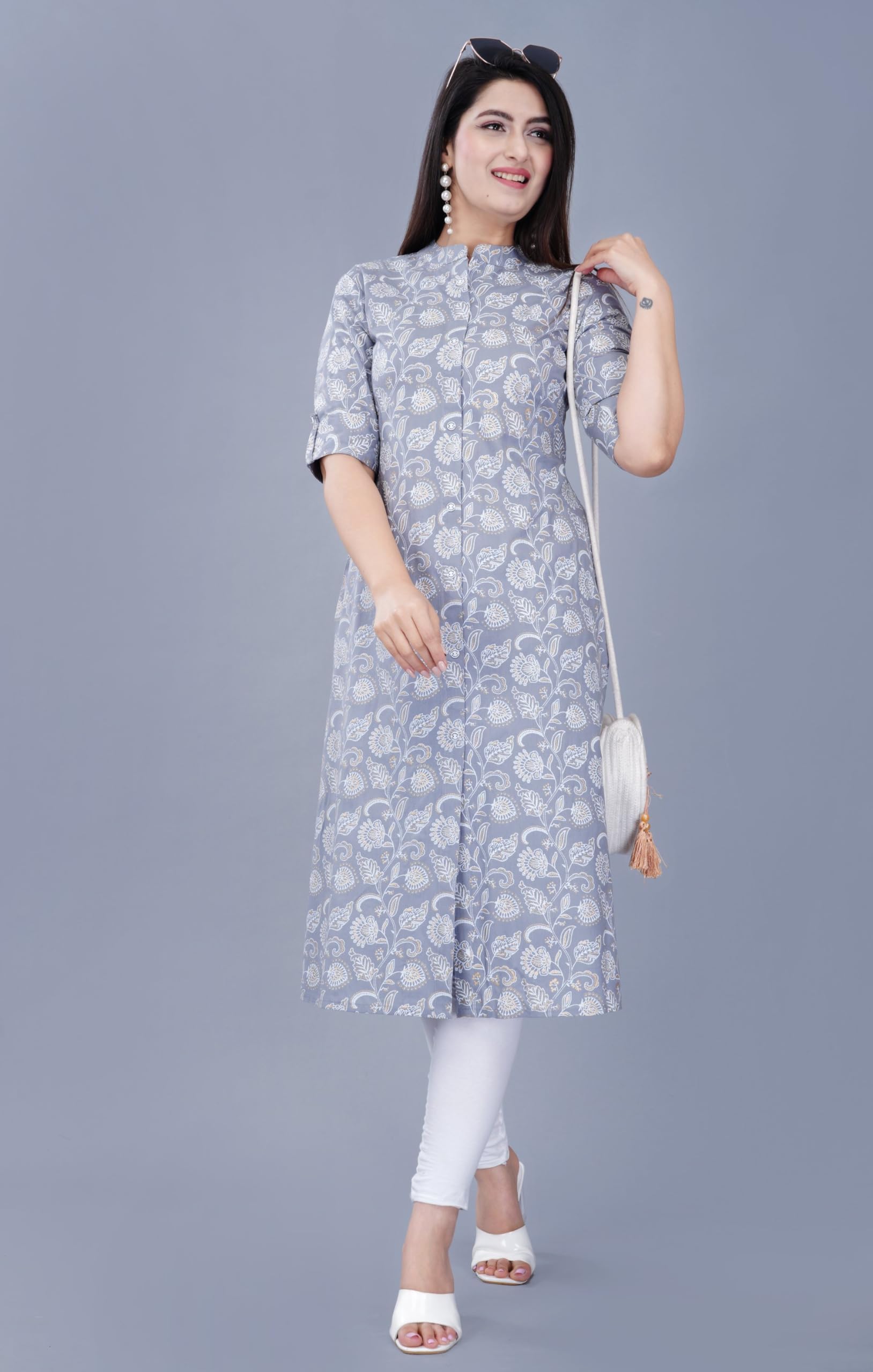 Mintmarie Khadi Women Printed Kurti - Grey - Image 4