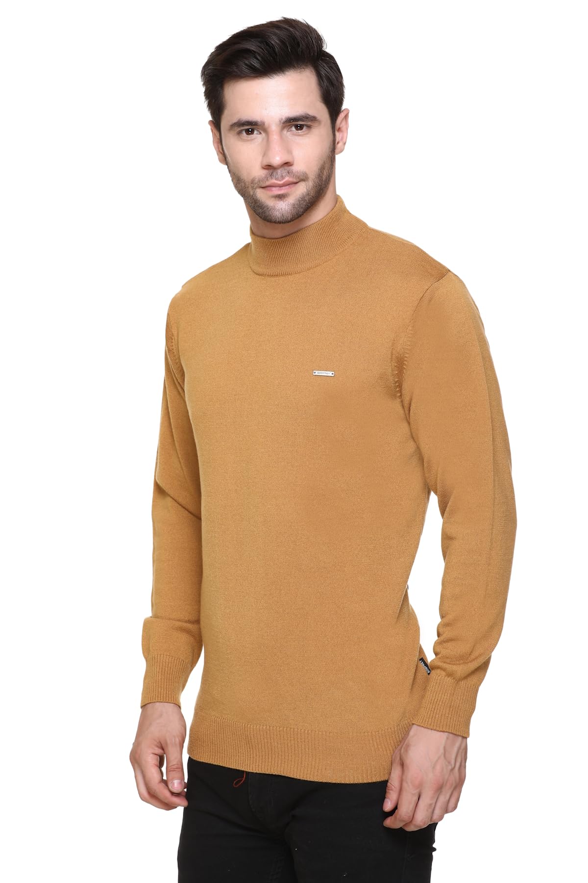 GODFREY Men's Mustard Woolen Turtleneck Sweater