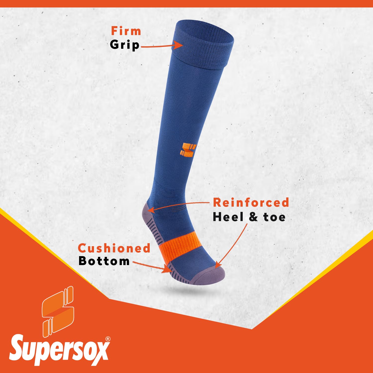 Supersox Kids Football Socks - Knee Length White Navy - Image 4