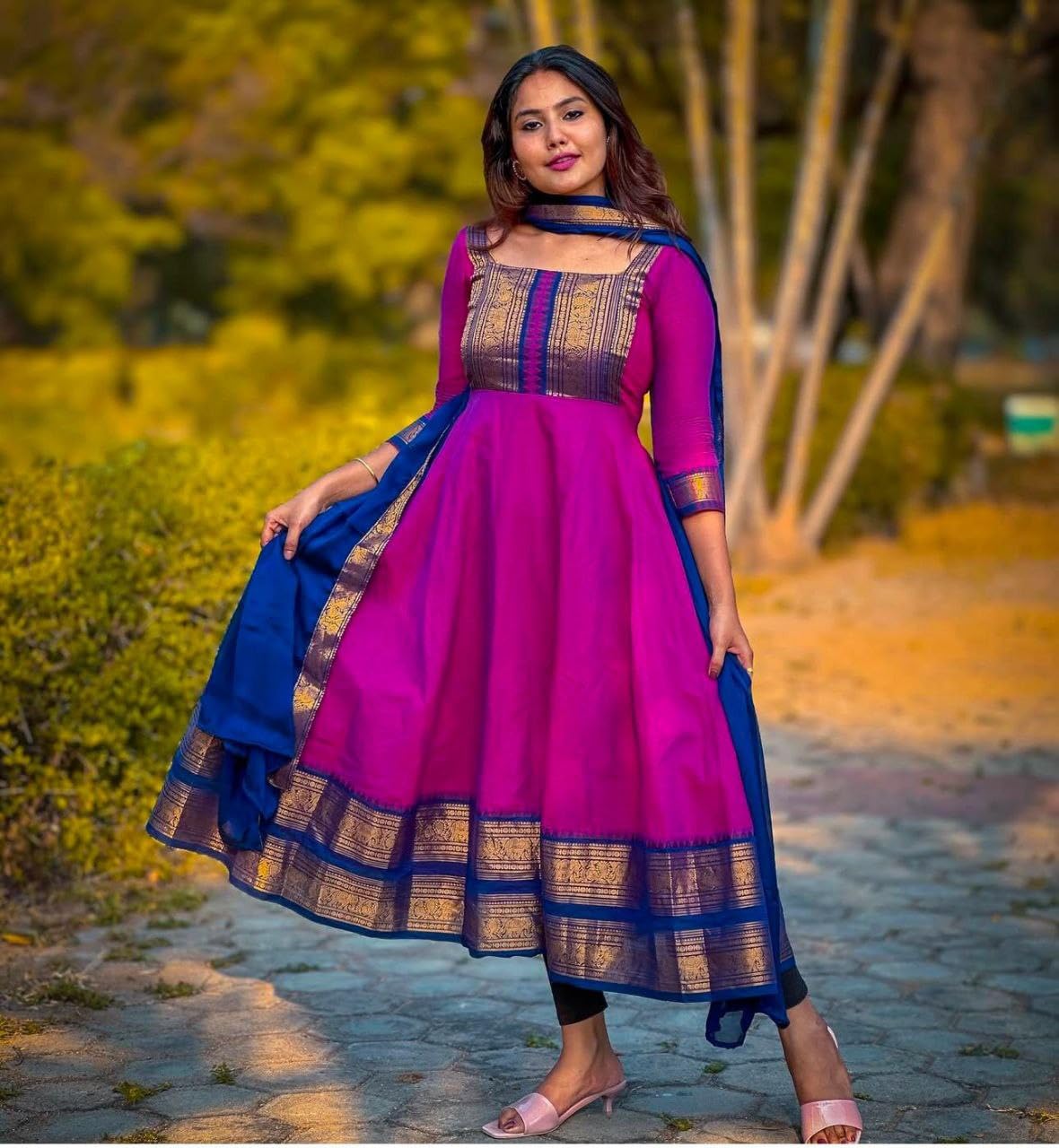 DOSPARO Pink Vichitra Silk Gown for Women - Image 3