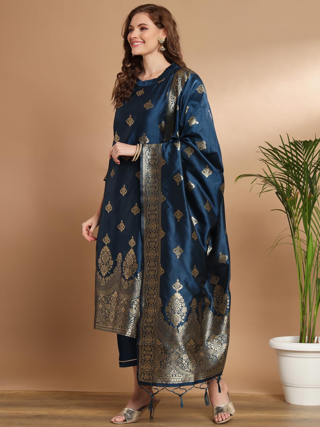 VredeVogel Teal Kurta Pant Set for Women - Image 3