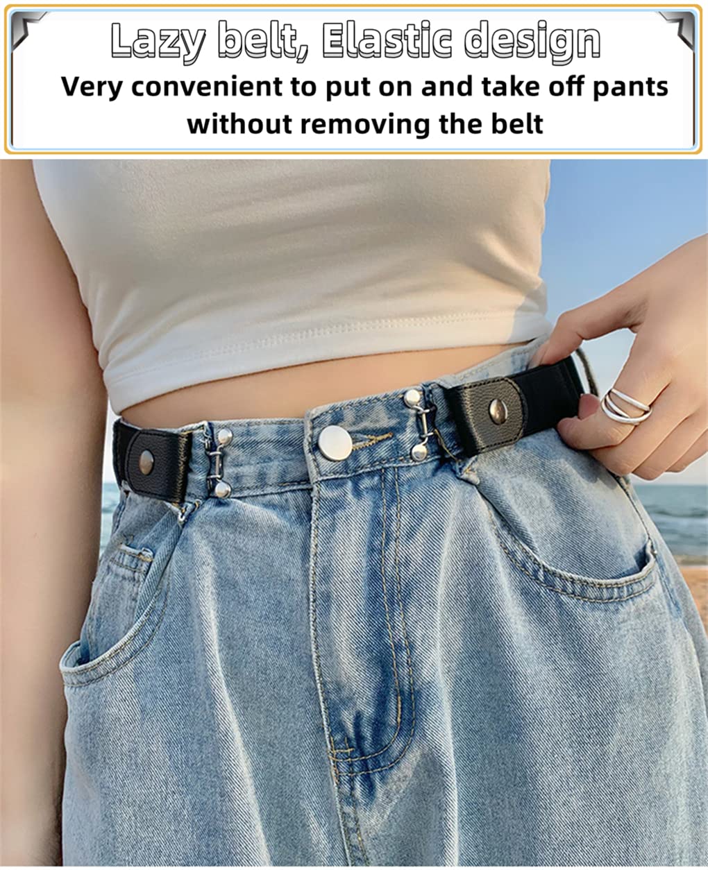 Sichumaria Women's Buckle-Free Elastic Belt - Black - Image 2