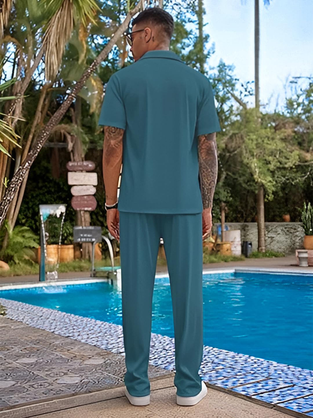 CHKOKKO Men Casual Western Co-ord Set - Blue - Image 4